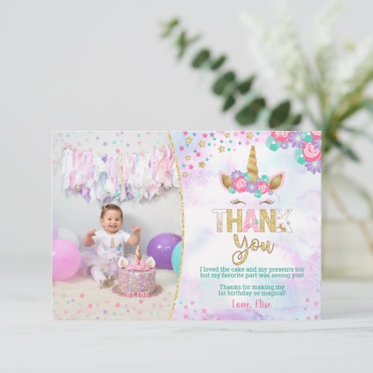 Magische Eenhoorn Verjaardag Dank u kaarten (Staand voorkant)