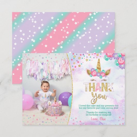 Magische Eenhoorn Verjaardag Dank u kaarten (Voorkant / Achterkant)