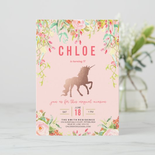 MAGISCHE EENHOORN VERJAARDAG FEEST UITNODIGING (Staand voorkant)