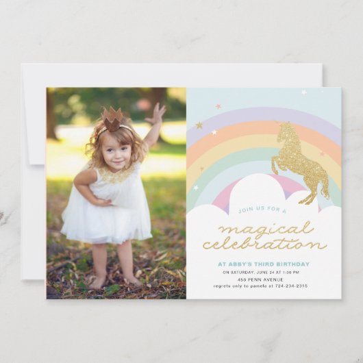MAGISCHE EENHOORN VERJAARDAG FEEST UITNODIGING (Voorkant)