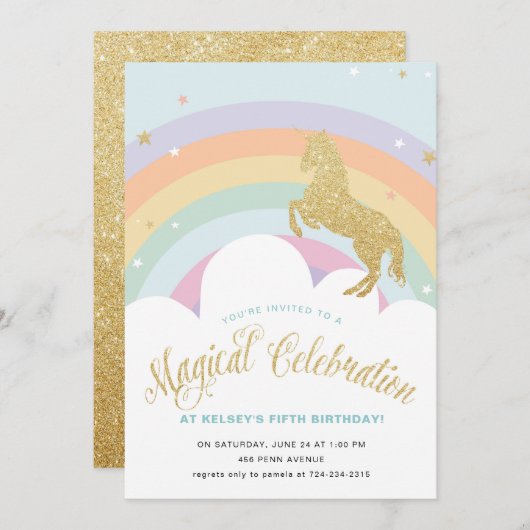 MAGISCHE EENHOORN VERJAARDAG FEEST UITNODIGING (Voorkant / Achterkant)