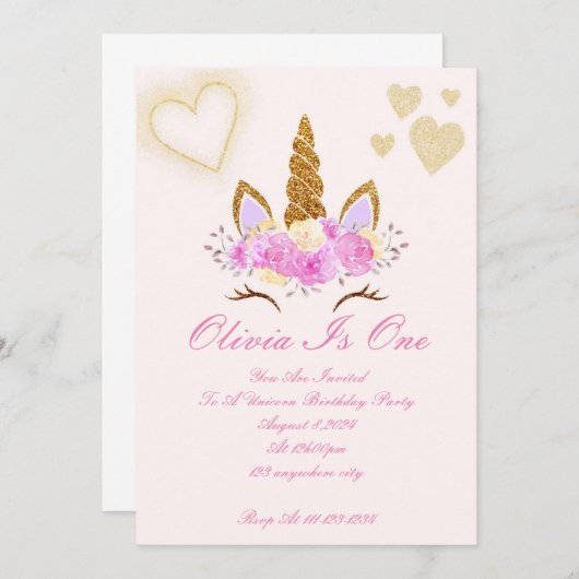MAGISCHE EENHOORN VERJAARDAG FEEST UITNODIGING (Voorkant / Achterkant)