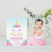 Magische Eenhoorn Verjaardag Foto Kaart (Staand voorkant)