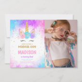 Magische eenhoorn verjaardag foto uitnodiging (Voorkant)