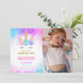 Magische eenhoorn verjaardag foto uitnodiging (Staand voorkant)