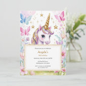 Magische Eenhoorn Verjaardag Meisjes Uitnodiging (Staand voorkant)