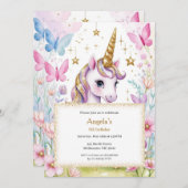 Magische Eenhoorn Verjaardag Meisjes Uitnodiging (Voorkant / Achterkant)
