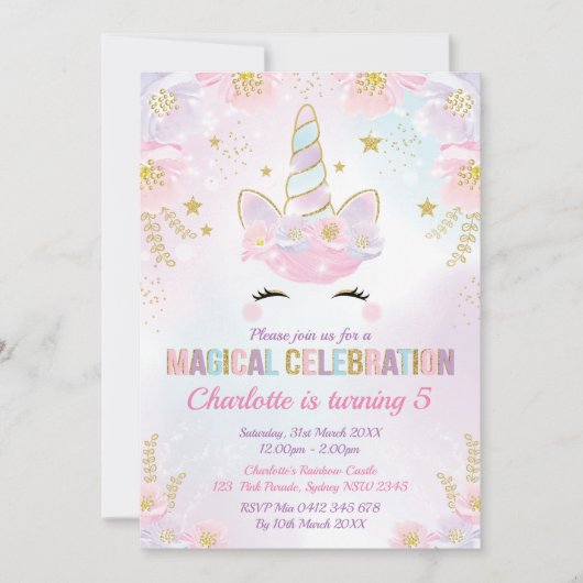 Magische Eenhoorn Verjaardag / Pastelroze Paarse G Kaart