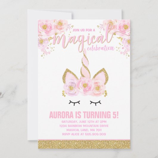 Magische Eenhoorn Verjaardag Uitnodiging Eenhoorn  (Voorkant)