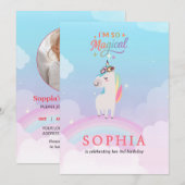 Magische Eenhoorn Verjaardag Uitnodiging met Regen (Voorkant / Achterkant)