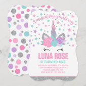 Magische Eenhoorn Verjaardag Uitnodiging Roze & Zi (Voorkant / Achterkant)