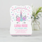 Magische Eenhoorn Verjaardag Uitnodiging Roze & Zi (Staand voorkant)