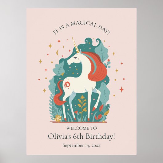 Magische Eenhoorn Verjaardag Welkom Poster (Voorkant)