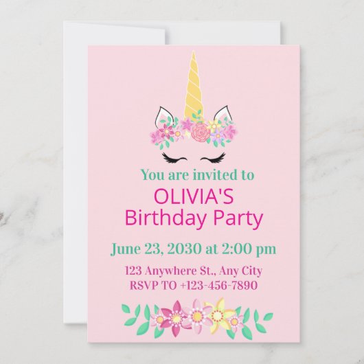 Magische Eenhoorn Verjaardagsfeest Uitnodiging (Voorkant)