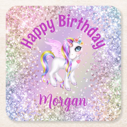 Magische Eenhoorn Verjaardagsfeestje Cupcakes Kartonnen Onderzetters (Voorkant)