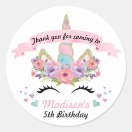 Magische eenhoorn verjaardagsfeestje dank u Sticke Ronde Sticker