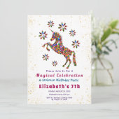 Magische Eenhoorn Verjaardagsfeestje Glitter Perso Kaart (Staand voorkant)