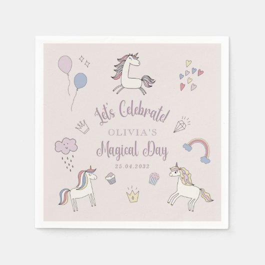Magische Eenhoorn Verjaardagsfeestje Papieren serv Servet (Voorkant)