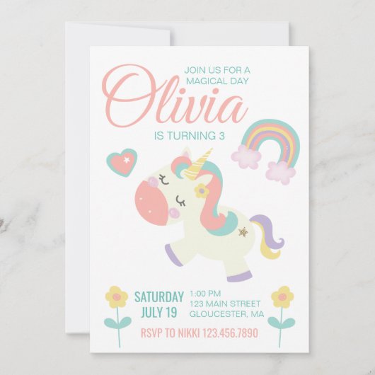 Magische Eenhoorn verjaardagsfeestje uitnodiging p (Voorkant)