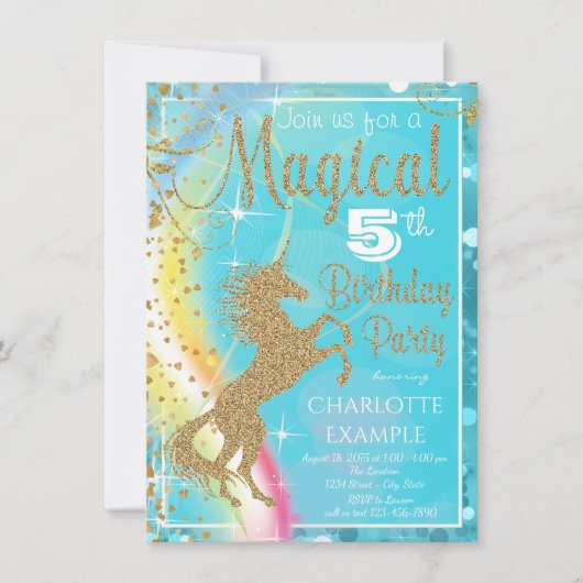 Magische eenhoorn verjaardagsfeestuitnodigingen kaart (Voorkant)