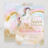 Magische eenhoorn verjaardagsfeestuitnodigingen kaart (Voorkant / Achterkant)
