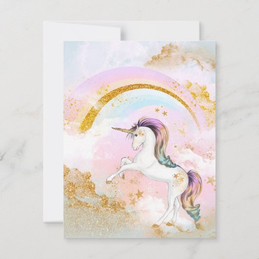 Magische eenhoorn verjaardagsfeestuitnodigingen kaart (Achterkant)