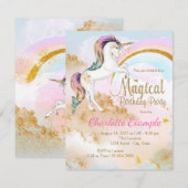 Magische eenhoorn verjaardagsfeestuitnodigingen kaart (Voorkant / Achterkant)