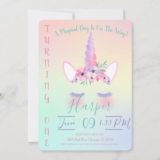 Magische Eenhoorn Verjaardagsuitnodiging Kaart (Voorkant)