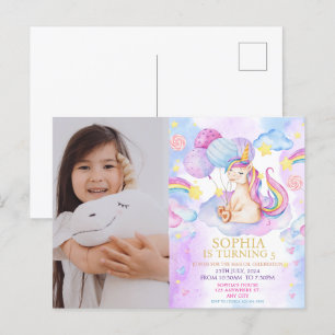 Magische Eenhoorn Verjaardagsuitnodiging Regenboog Briefkaart