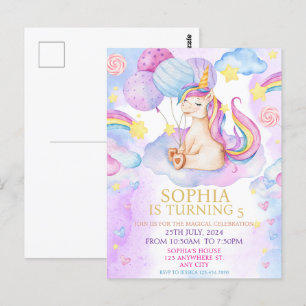 Magische Eenhoorn Verjaardagsuitnodiging Regenboog Briefkaart