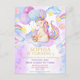 Magische Eenhoorn Verjaardagsuitnodiging Regenboog Briefkaart