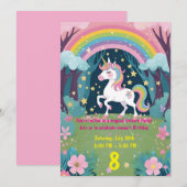 Magische Eenhoorn Verjaardagsuitnodiging voor Meis Kaart (Voorkant / Achterkant)