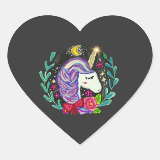 Magische Eenhoorn Vibes Hart Sticker (Voorkant)