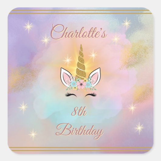 Magische Eenhoorn Vierkante Stickers | Feest Favor (Voorkant)