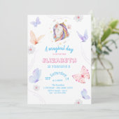 Magische eenhoorn vlinders gestreepte verjaardag kaart (Staand voorkant)