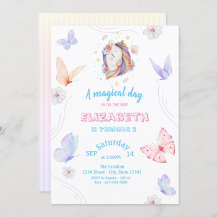 Magische eenhoorn vlinders gestreepte verjaardag kaart