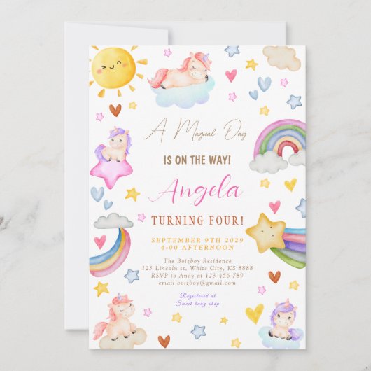 Magische Eenhoorn Waterverf Regenboog Verjaardagsf Kaart (Voorkant)