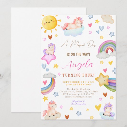 Magische Eenhoorn Waterverf Regenboog Verjaardagsf Kaart (Voorkant / Achterkant)