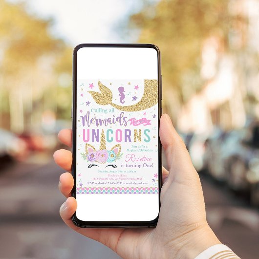 Magische Eenhoorn Zeemeermin Verjaardag Uitnodigin Kaart