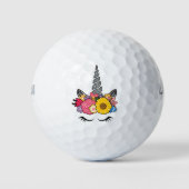 Magische Eenhoorn Zilver Glitter Hoorn en Bloemen Golfballen (Voorkant)