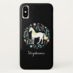 Magische eenhoorn zwart gepersonaliseerd iPhone x hoesje