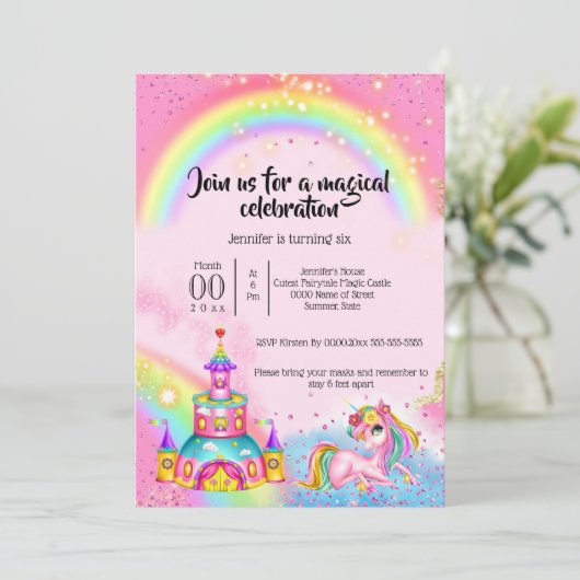 Magische eenhoornregenbooghemelschotel mythisch gl kaart (Staand voorkant)