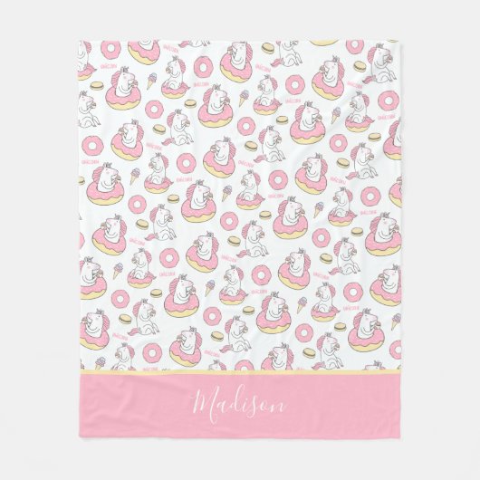 Magische eenhoorns en donuts patroon met naam fleece deken (Voorkant)