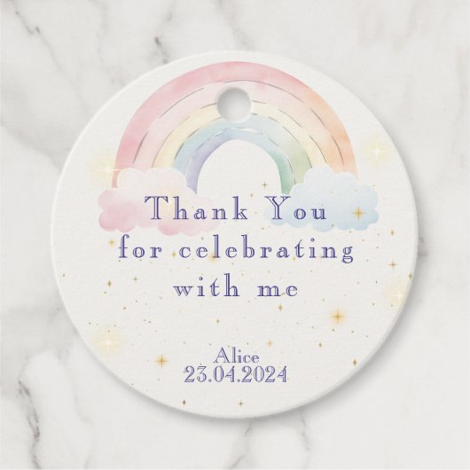 Magische eenhoorns en regenbogen waterverf verjaar bedankjes labels (Voorkant)