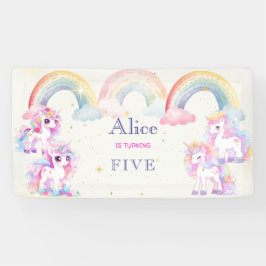 Magische eenhoorns en regenbogen waterverf verjaar spandoek