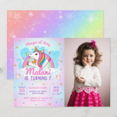 Magische eenhoorns Paarse verjaardagsfeestje Kaart (Voorkant / Achterkant)