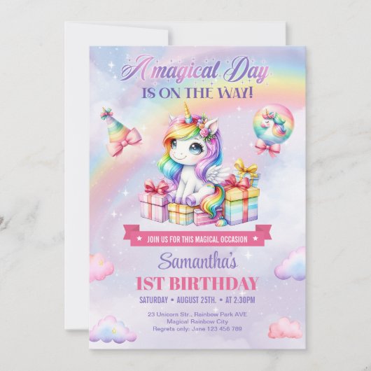 Magische Eenhoorns Paarse Waterverf 1e Verjaardag Kaart (Voorkant)