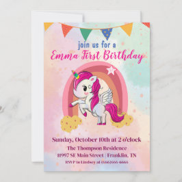 Magische Eenhoorns Roze Waterverf 1e Verjaardag Bedankkaart