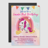 Magische Eenhoorns Roze Waterverf 1e Verjaardag Magnetische Uitnodiging (Voorkant / Achterkant)