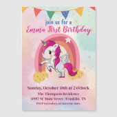 Magische Eenhoorns Roze Waterverf 1e Verjaardag Magnetische Uitnodiging (Voorkant)